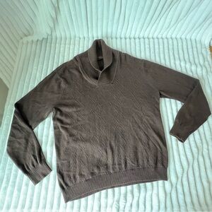 Perry Ellis Turtleneck Knit Pullover Sweater Long Brown Mens L 100 % Cotton